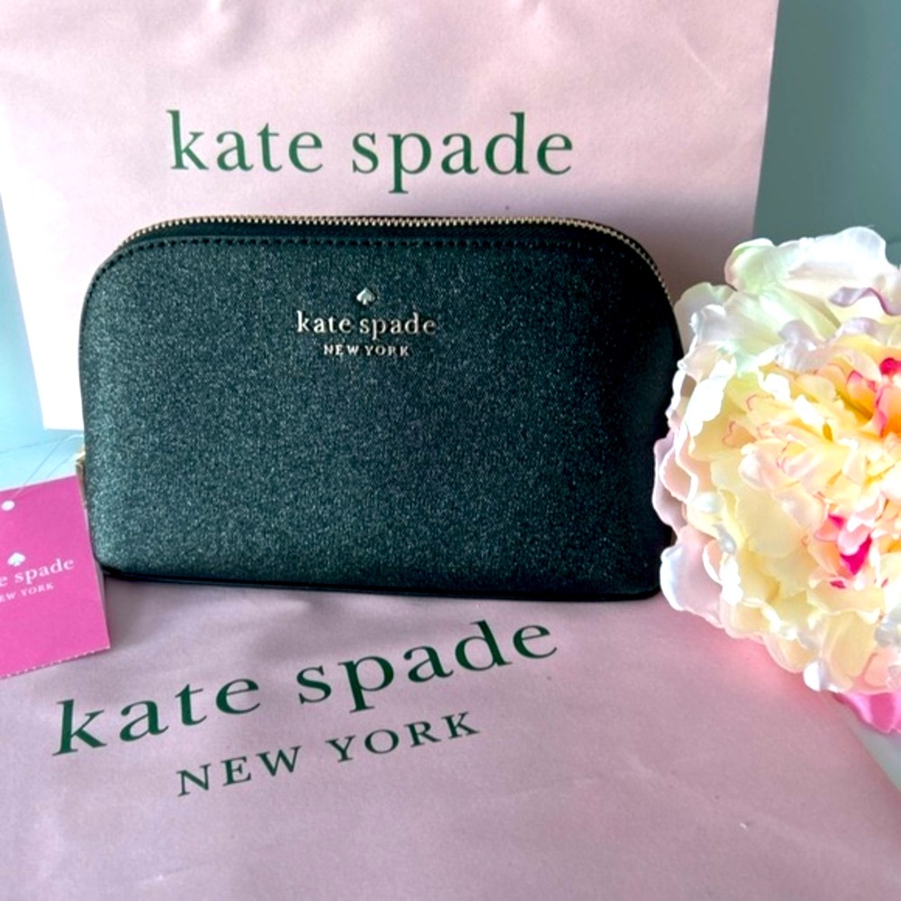 Kate Spade Tinsel Glitter Black Cosmetic Bag New With Tags - Picture 2 of 12